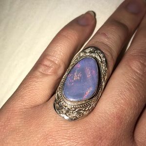 Blue opal ring sterling silver